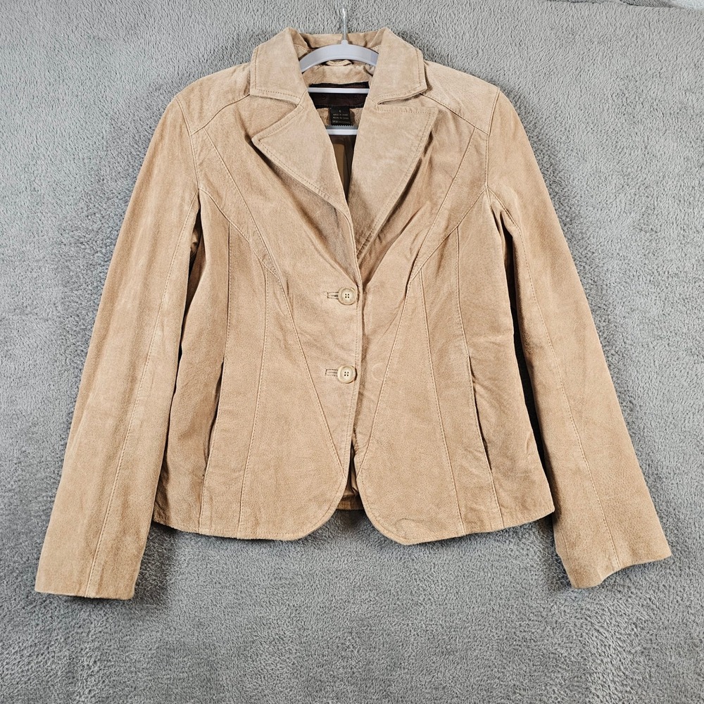 Siena Womens Tan Suede Leather Blazer Jacket Size 6 Camel Tailored Vintage